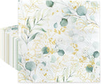 PAW - Luncheon Floral Napkins 6,5'' x 6,5'', Disposable Paper Napkins with Eucalyptus, Lunch Napkins for Wedding, Bridal Party, Birthday, Decoupage, Tableware Party Supplies, 50 Count