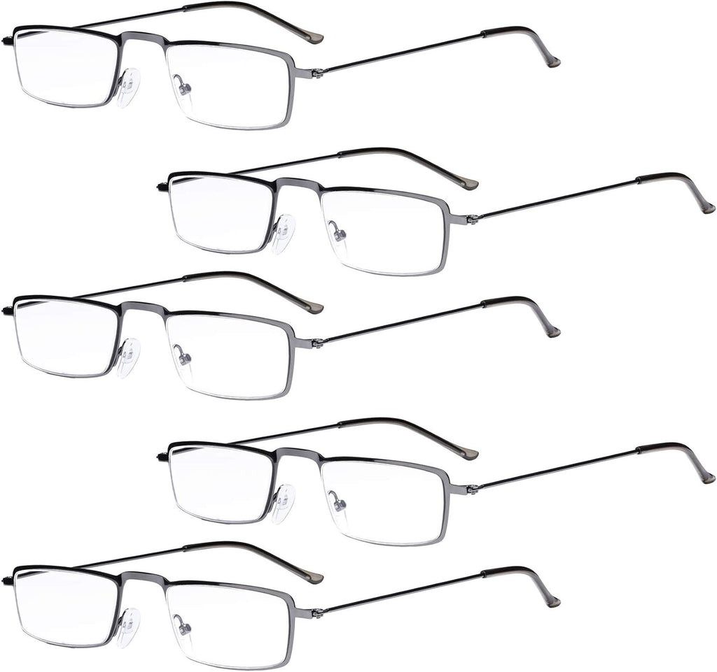Eyekepper 5-Pack Straight Thin Stamped Metal Frame Half-Eye Style Reading Glasses Readers Gunmetal