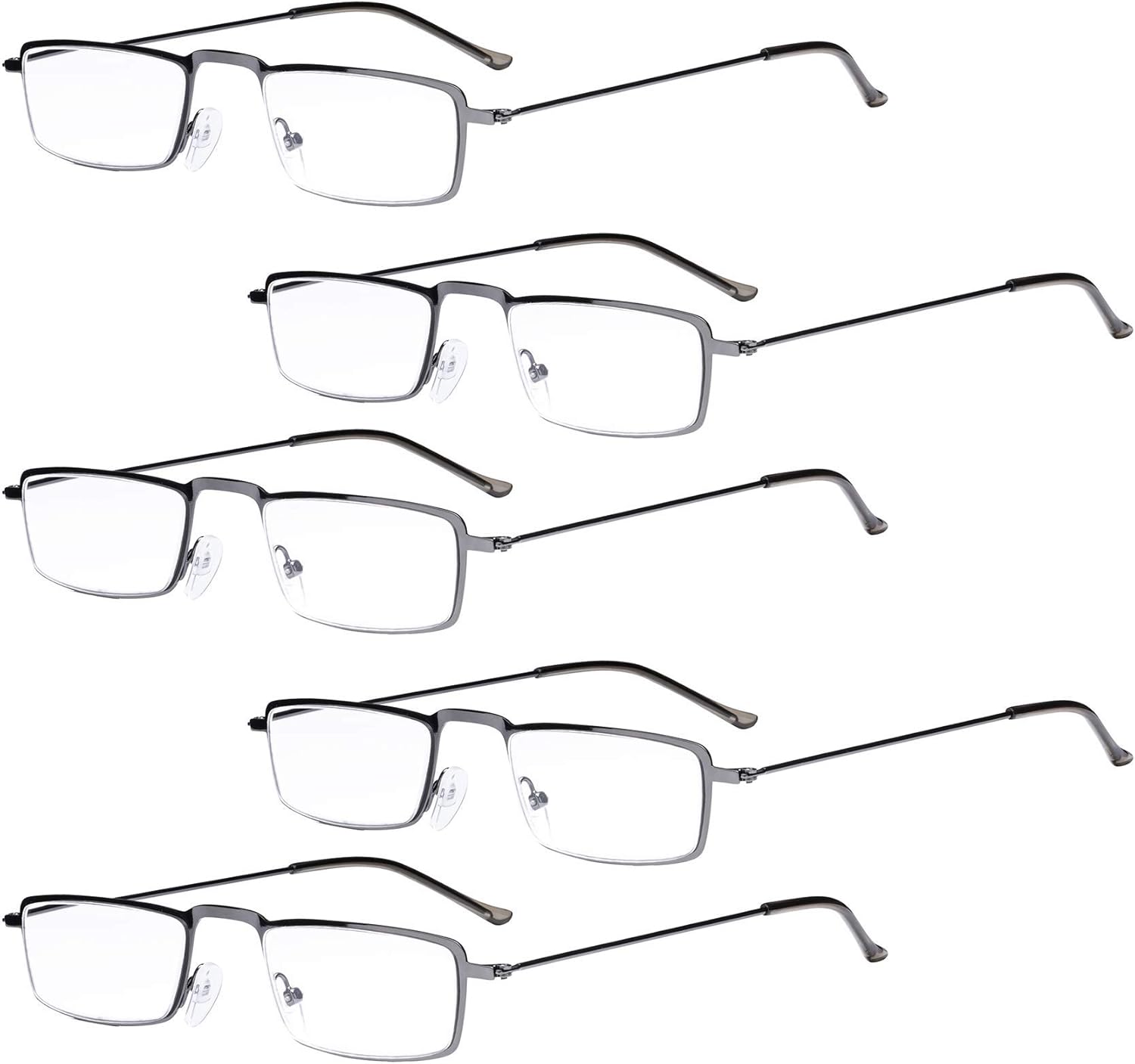 Eyekepper 5-Pack Straight Thin Stamped Metal Frame Half-Eye Style Reading Glasses Readers Gunmetal