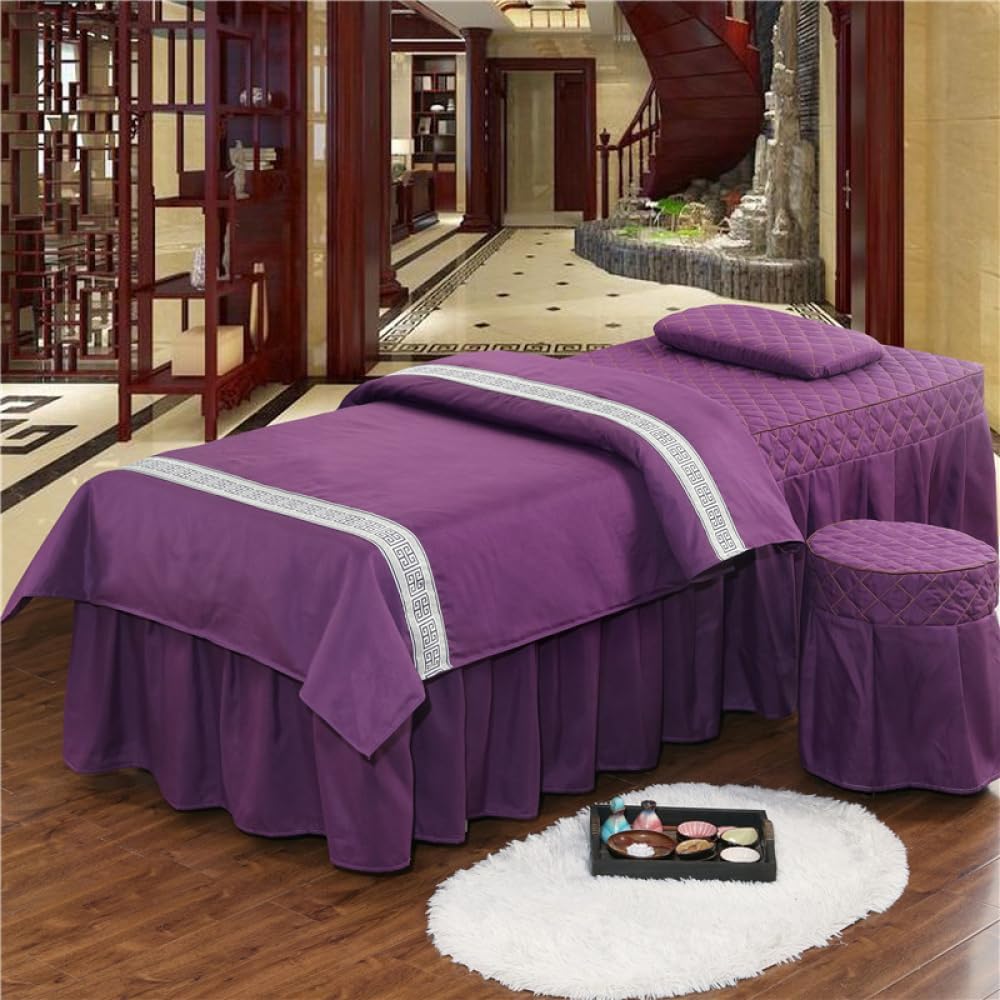 Massage Table Sheet Sets Beauty Bedspread 4pcs Beauty Salon Massage Physiotherapy Bed Cover Bed Linens Solid Color Spa Fumigation Bedding Set Bedskirt Pillowcase Duvet Cover-Purple||70 * 185cm