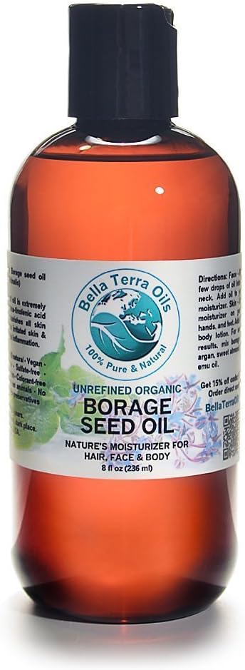 Bella Terra Oils - Organic Borage Seed Oil 8 oz - Harvested from Organic Borage Seeds, Bursting with Essential Nutrients, Perfect Addition to Luxurious Skin Care