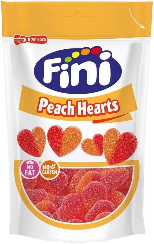 Fini Peach Hearts I Peach flavored Gummy Candy Hearts with Fruity Filling I 165g 5.82 ounce