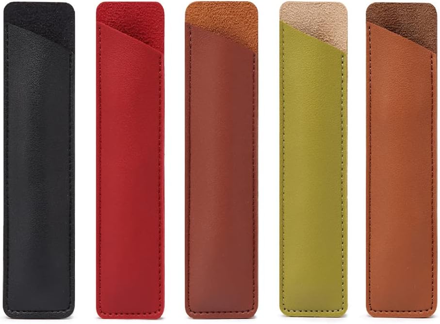 NA Set of 5 PU Leather Pen Case Holder for Single, Vintage Handmade Fountain Pen Pouch, Protective Sleeve Cover for Pencil, Ballpoint Pen (Black, Red, Brown, Dark Brown, Green)