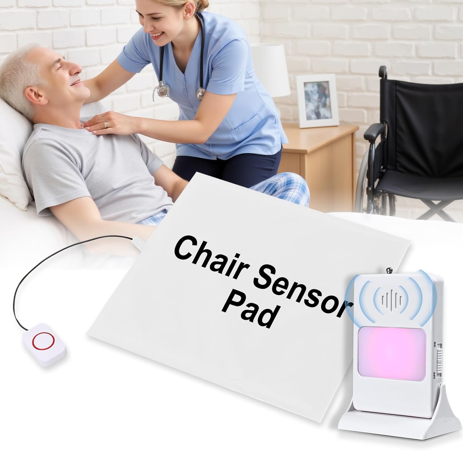 Chair Sensor Pad & Pager for Elderly Dementia Patients Caregiver Bed Alarm with 13.5" x 13.5" Motion Sensor Pad Fall Prevention for Elderly (Chair Pad)