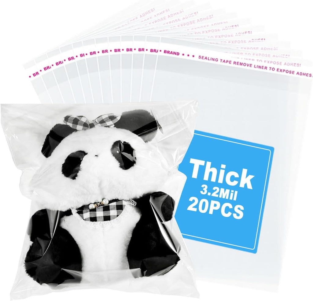 RONSBILL 20 PCS 18x24 Inches Thick 3.2Mil Self Sealing Clear Cellophane Plastic Bags Self Adhesive Large Resealable Cello Bags Packaging Clothing Gifts Artwork Poly Bag