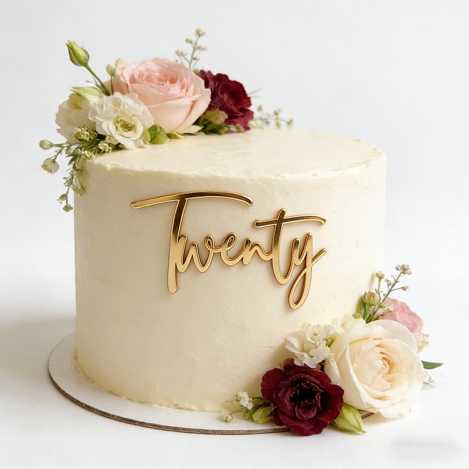 Gold Twenty Cake Topper, Acrylic 20th Birthday Cake Decoration,Happy 20th Anniversary Cake Charm Decor Party Favor Decorations Supplies,Photo Decoration Props