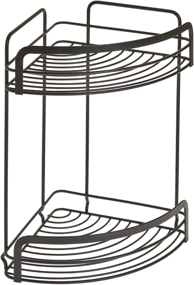 Metaltex Origin 2-Tier Corner Shelf – Wall-mounted Bathroom Storage Rack for Shower Essentials and Bath products - Touch-Therm Lava, 30 x 20 x 20 Centimeters