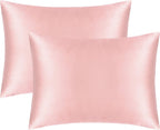 FLXXIE 2 Pack Zipped Satin Standard Pillowcases for Hair and Skin, Silky and Super Soft (20"x26") Zippered Satin Pillow Cases, Pink, 20x26 Inches