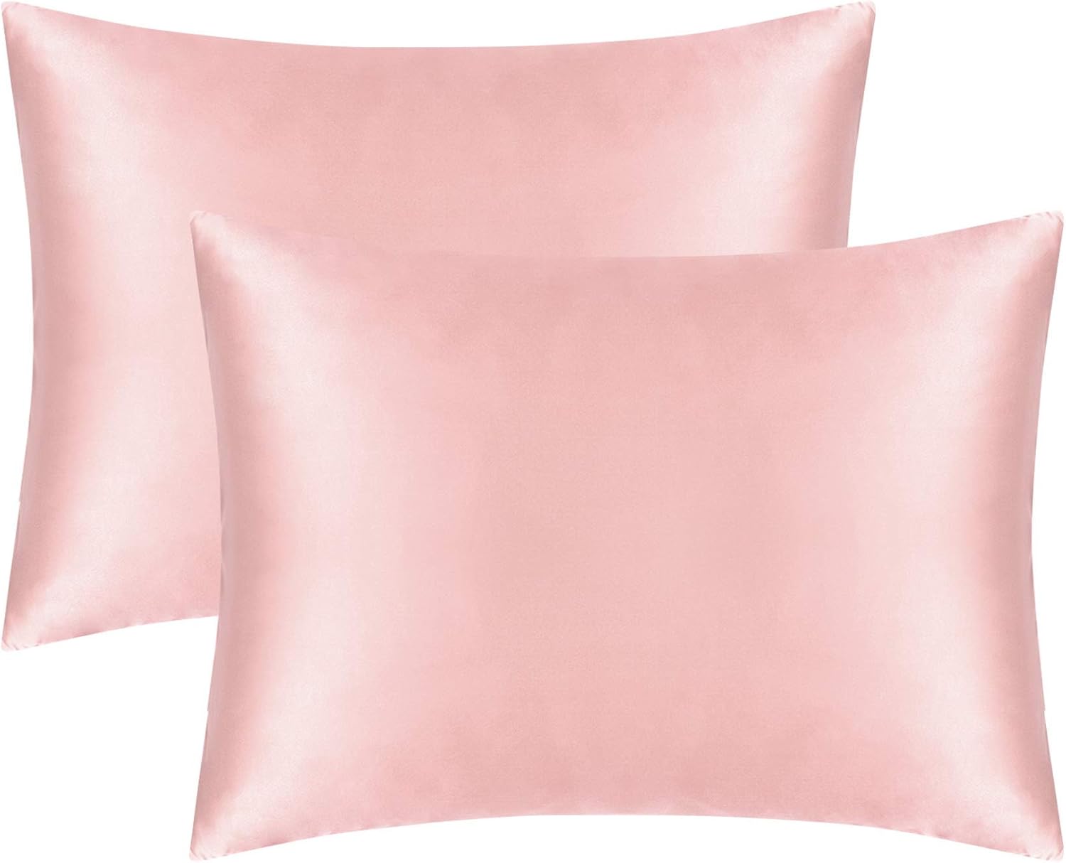 FLXXIE 2 Pack Zipped Satin Standard Pillowcases for Hair and Skin, Silky and Super Soft (20"x26") Zippered Satin Pillow Cases, Pink, 20x26 Inches