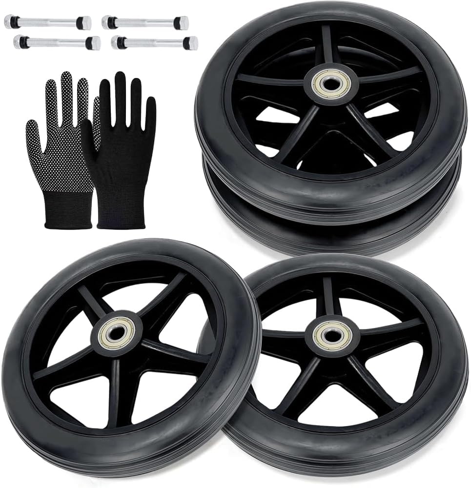4 Pack 6" Solid Front Caster Wheels for Walkers, Heavy-Duty Office Wheelchair Front Wheel– Heavy Duty PU Replacement Wheels, Smooth & Quiet Roll, Non-Slip Durable Tires, Easy Install.