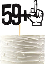 59 +1 Middle Finger Black Glitter Cake Topper - 60th Birthday Party Decorations - Funny Sixty Years Old Birthday Party Supplies