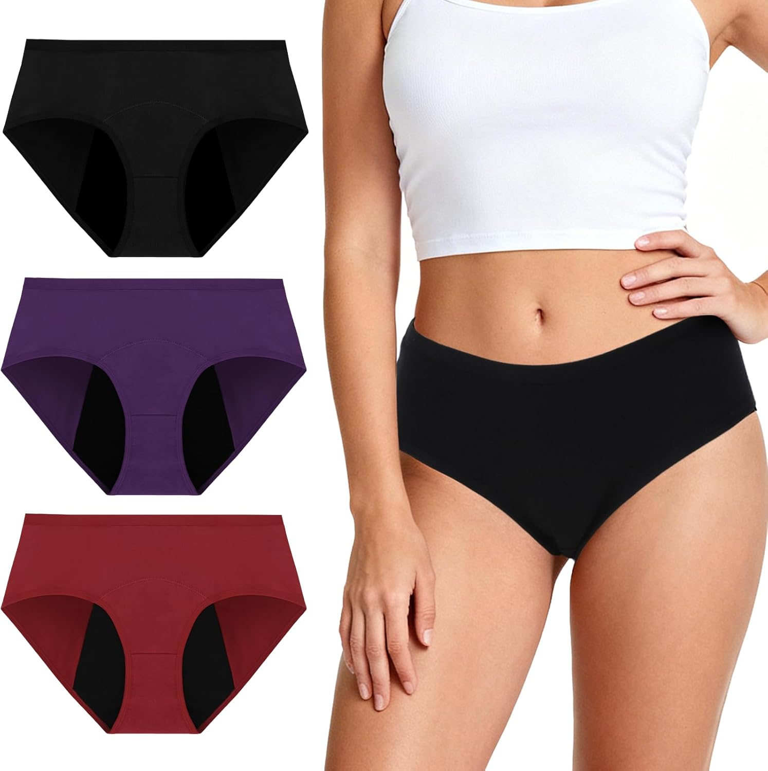 Period Underwear for Women, Cotton Panties Washable& Reusable, 60ML High Leak Proof Underwear