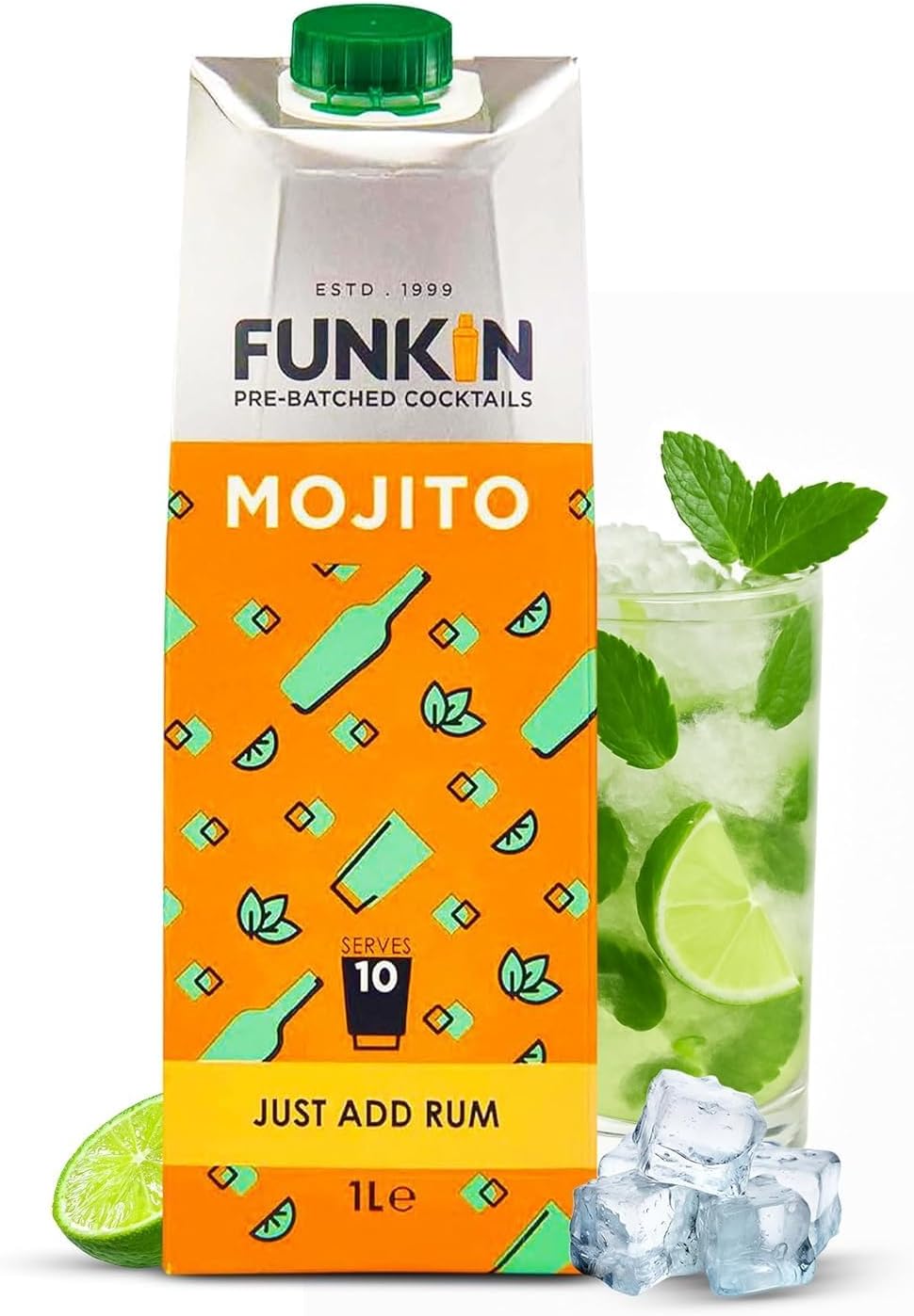 Funkin Mojito Cocktail Mixer 1L | Premium Real Fruit Mixer for Mojitos, Cocktails, and Non-Alcoholic Drinks | Small Batch, No Corn Syrup, No Preservatives | Vegan, Non-GMO, Gluten-Free