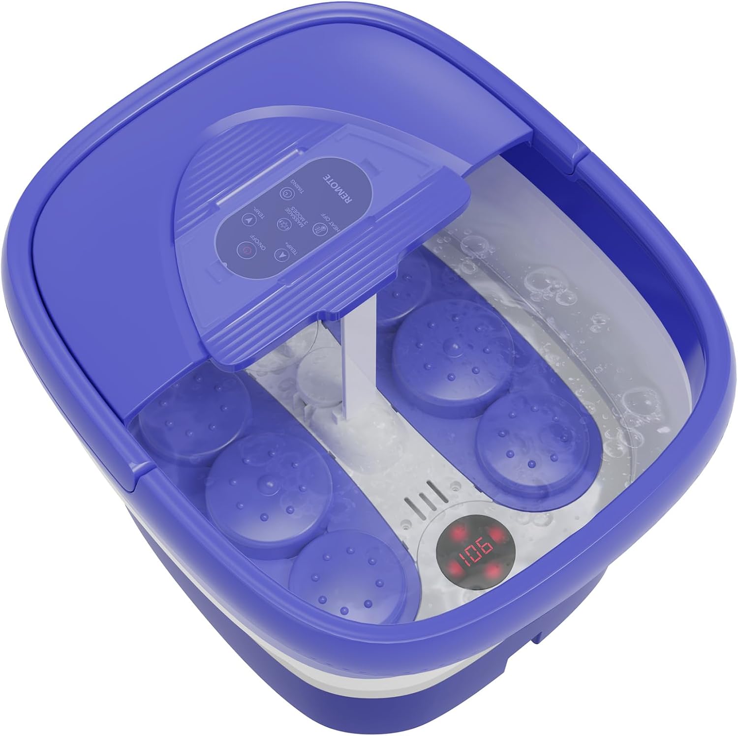 Collapsible Foot Spa with Heat and Remote, Heated Foot Bath Massager with Timer, and 24 Motorized Shiatsu Massage Balls, Foot Soaking Tub Supports Hot/Cold Water Soaking