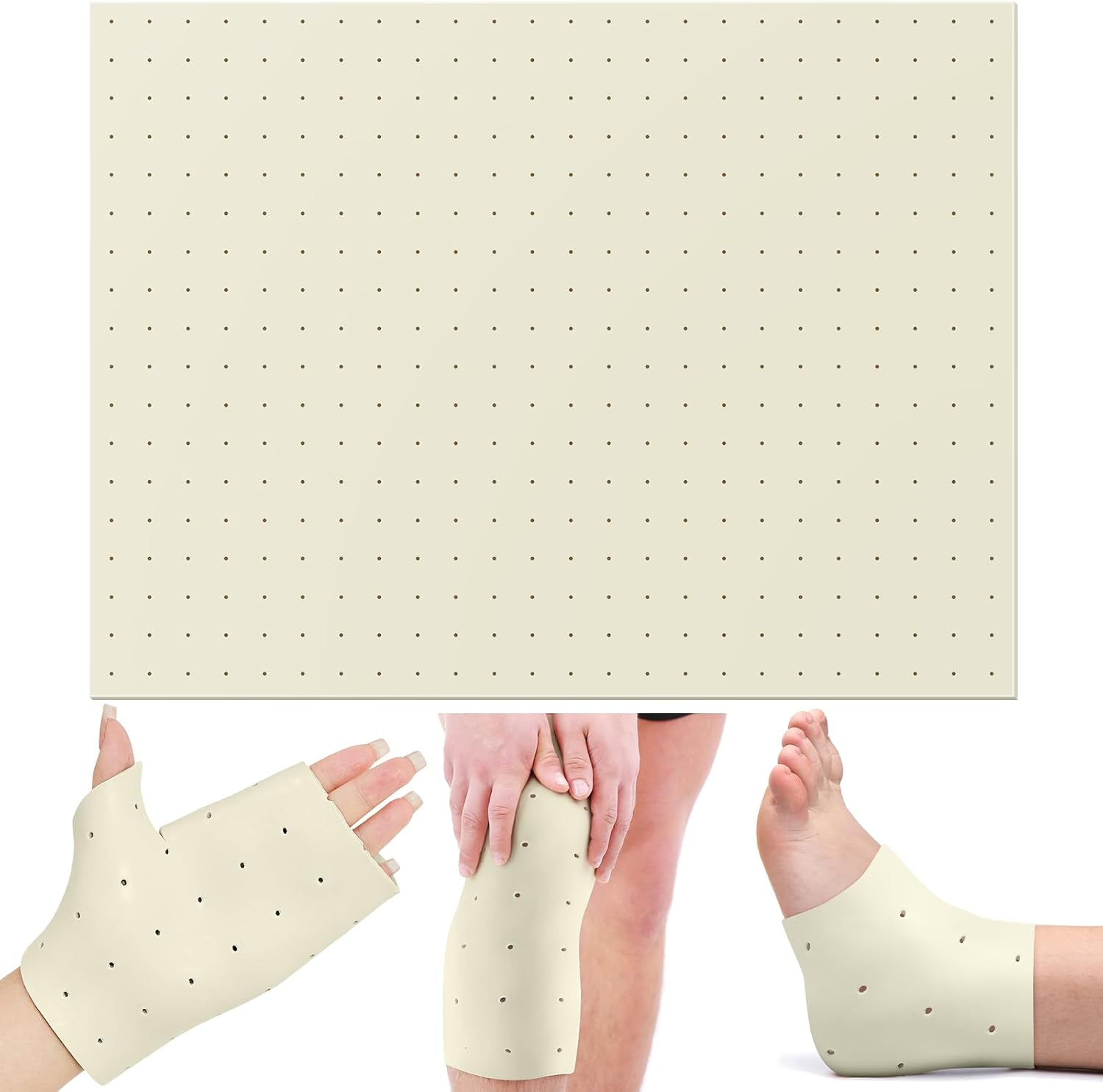 Threlaco Splinting Thermoplastic Material Sheet 1/8" x 18" x 24" 1% Perforated Single Sheet Splinting Material Large for Elbow Wrist Finger Foot Brace Novice and Experienced Splinters, Beige