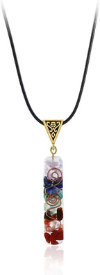 7 Chakra Natural Stone Beads Rope Chain Pendant Necklace Handmade Healing Spiritual Round Square Geometric Necklace for Women Men Yoga Energy Generator Protection Jewelry Gift