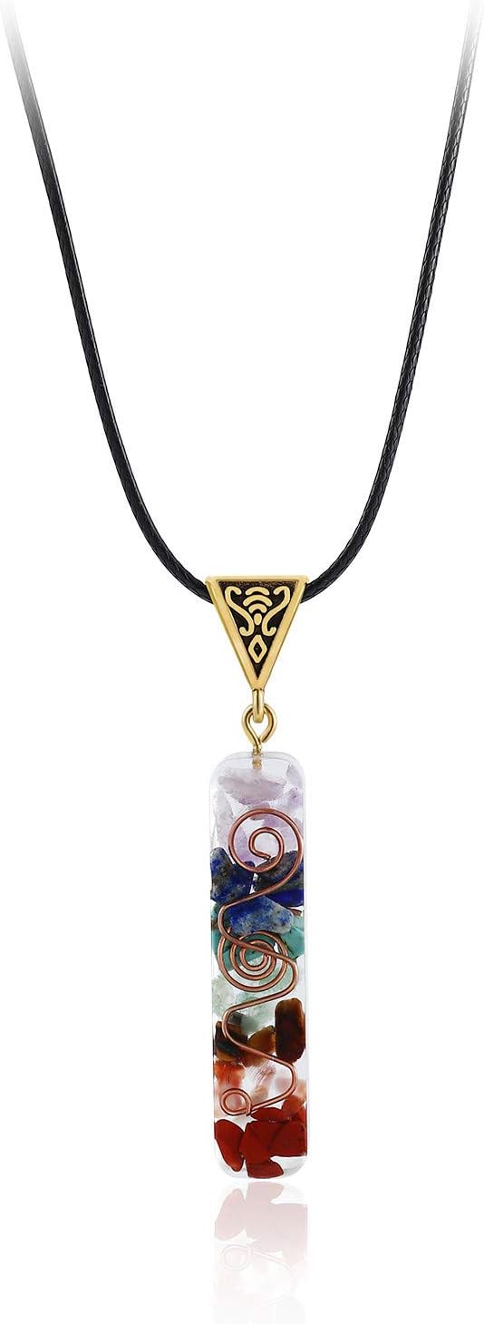 7 Chakra Natural Stone Beads Rope Chain Pendant Necklace Handmade Healing Spiritual Round Square Geometric Necklace for Women Men Yoga Energy Generator Protection Jewelry Gift