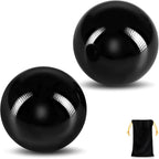 Learay 2 Pcs Black Obsidian Baoding Balls, Chinese Health Exercise Massage Balls with Carry Pouch for Stress Relief Hand Exercise Balls (Black/1.57 inch)