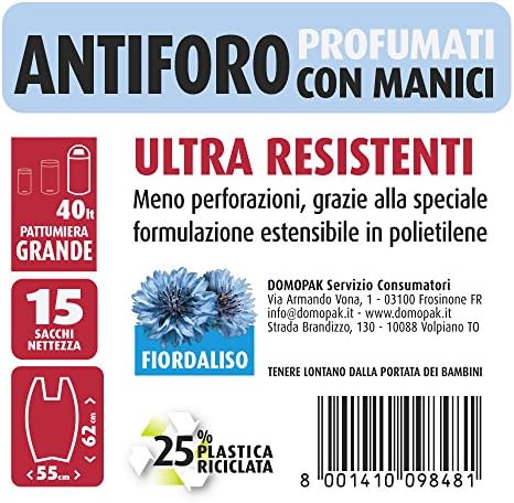 Anti-hole Nettezza Bags with Handles - Cornflower Scented - Homemade 40 liters - 90 pcs