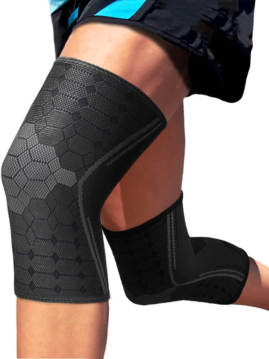 Sparthos Knee Compression Sleeve by (Pair) - Support for Sports, Running, Joint, Knee Pain Relief - Knee Brace for Men and Women - Elder ACL PCL Bursitis Meniscus Tear Patella Runner Knee (Black-M)