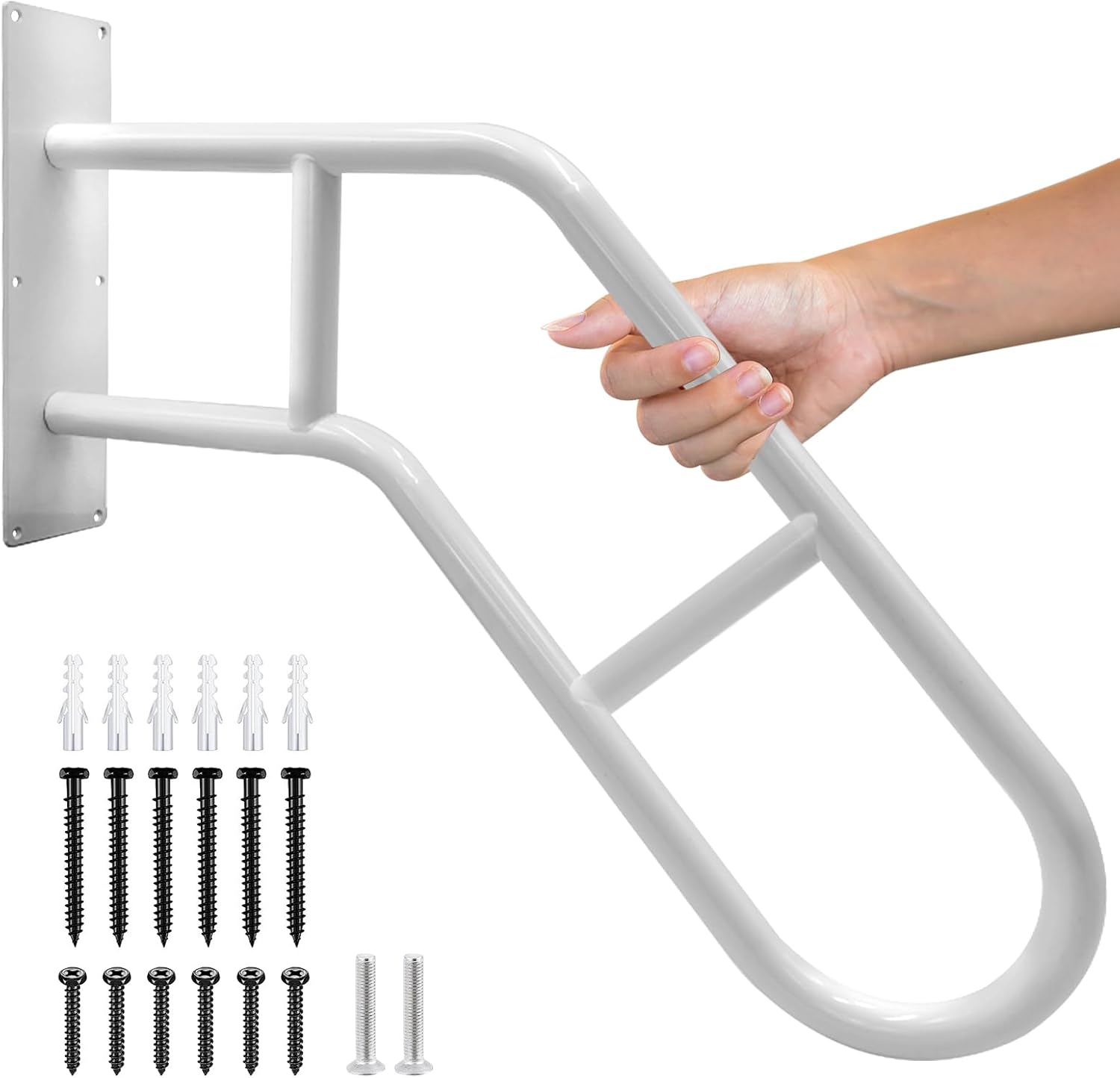 FSA or HSA Eligible Outdoor Handicap Grab Bar White, Hand Rails for Outdoor Steps, 28" Step Grab Bar for Outdoor, Garage Railing with Matte Finished, U Shaped Handrail Wall Mount