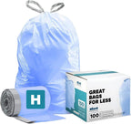 Plasticplace Custom Fit Blue Drawstring Trash Bags, Compatible with Simplehuman Code H, Tear-Resistant, Scent-Free, for Indoor Use Home Office Trashbags (100 Count), 8-9 Gallon / 30-35L, 18.5" x 28"