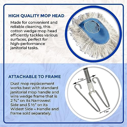 Nine Forty Heavy Duty, Industrial-Strength Cotton Wedge Dust Mop Head - Home & Commercial Hardwood Floor Cleaning - Designed for High-Performance Janitorial & Housekeeping Tasks