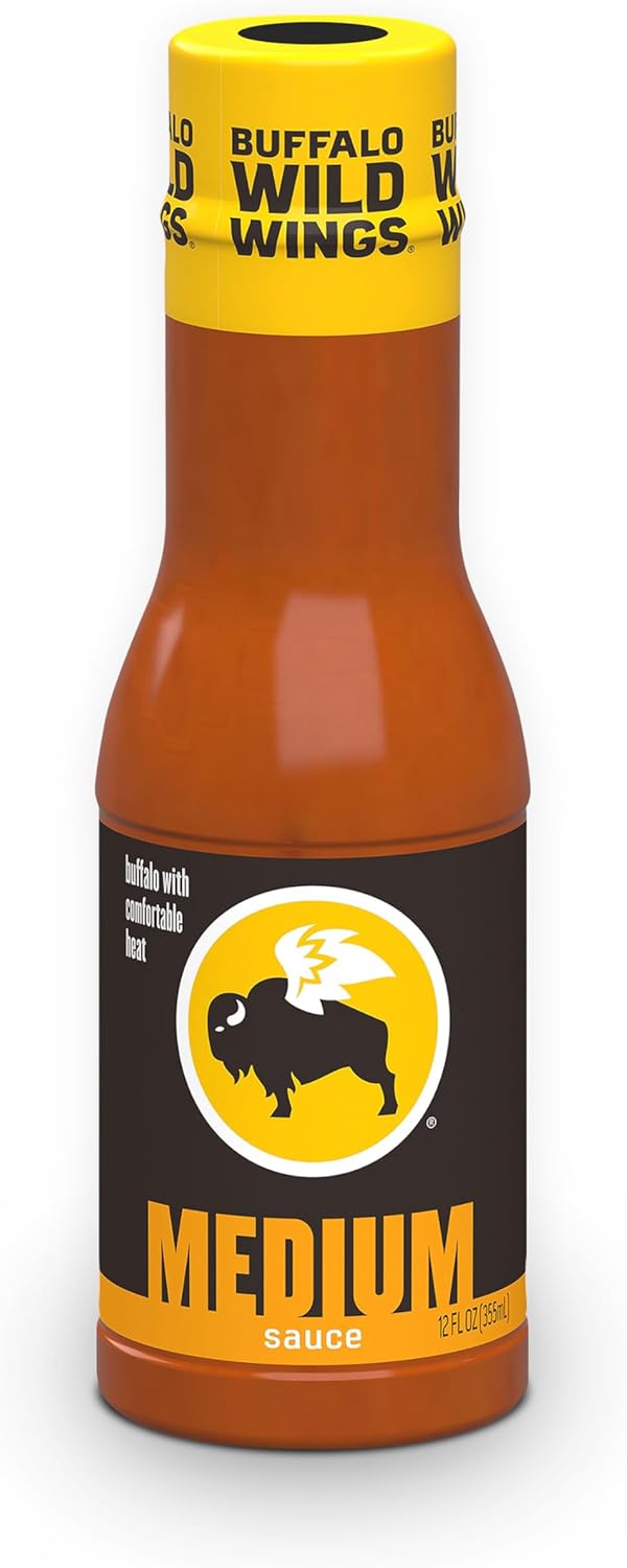 Buffalo Wild Wings Medium Buffalo Sauce, 12 fl. oz., Perfect Dipping Sauce, Chicken Marinade, Wing Seasoning and Burger Topping, Enjoy a Medium, Comfortable Heat