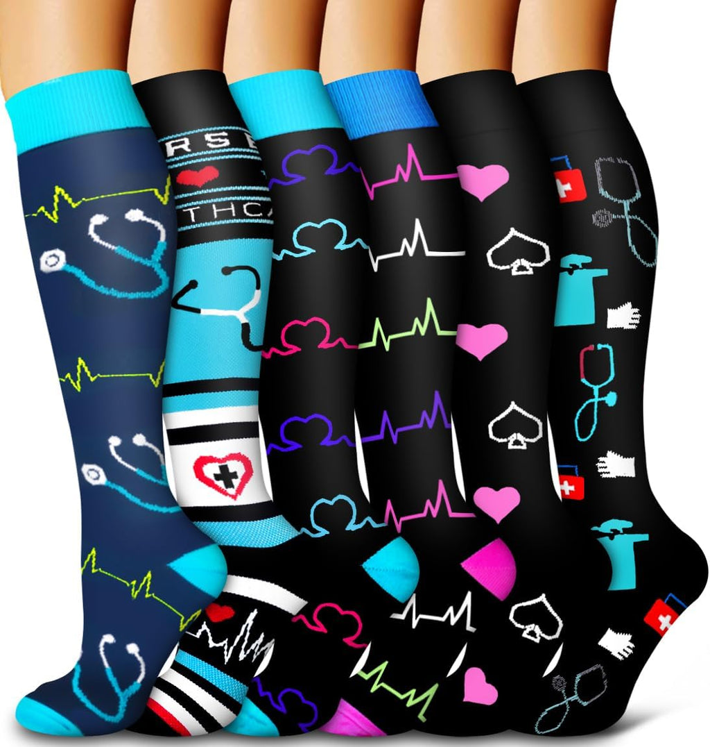 Bluemaple 6 Pack Copper Compression Socks for Women and Men Circulation-Best Support for Medical, Running,Nursing,Athletic