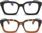 REAVEE 2 Pack Oprah Style Oversized Reading Glasses for Women Men Blue Light Blocking, Ladies Stylish Retro Square Large Computer Readers (Black/Leopard 1.5x)