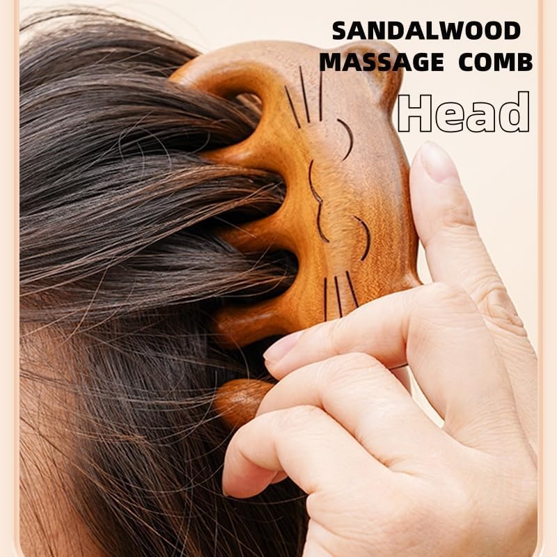 Wooden Scalp Massager Handmade Natural Green Sandalwood Wide Tooth Combs Wood Massage Comb for Head and Face Gua Sha Brush Hair Care Set