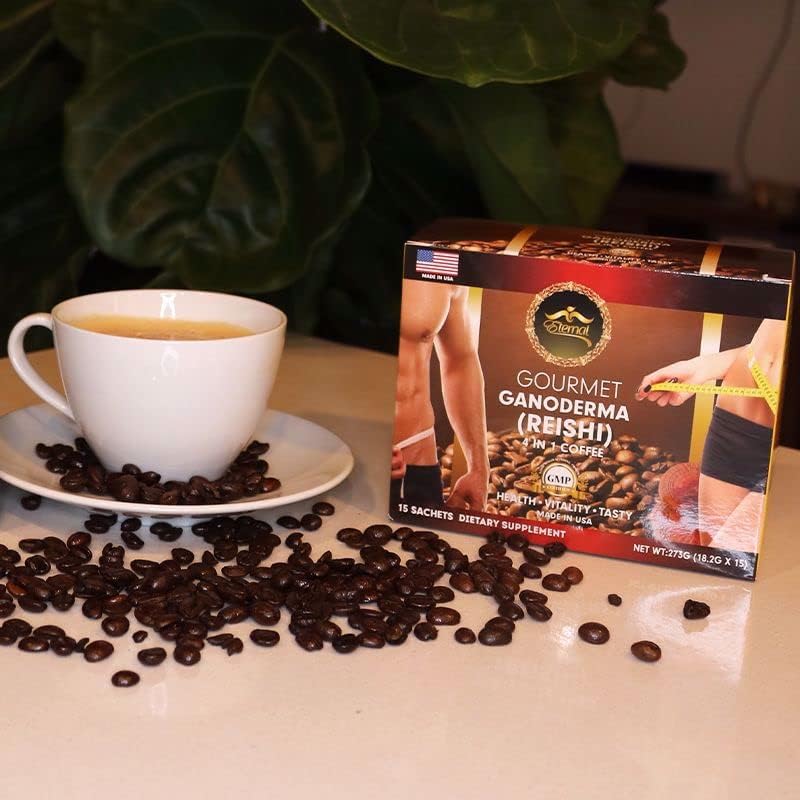 Eternal Spirit Beauty 4 in 1 Coffee, with GANODERMA (REISHI) – Pack of 4. Bonus 1 Stainless Steel Cute Mini Cat Spoon, Assorted Colors