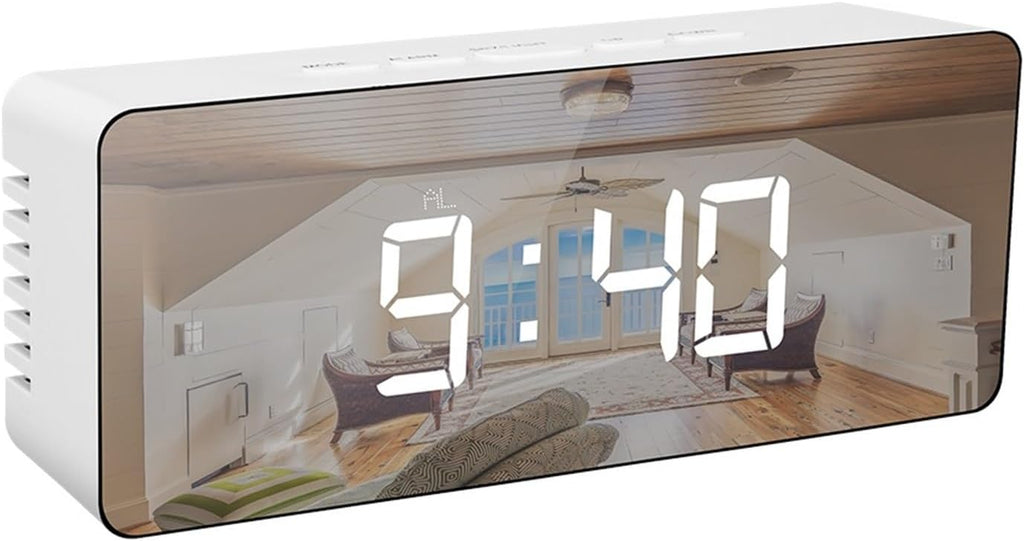GRFIT Alarm Clock Digital LED Alarm Clock with Dimmer Temperature Function for Bedroom Office Travel Battery & USB Powered Mirror Alarm Clock Clock for Bedrooms