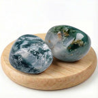 Super Large Polished Moss Agate Healing Crystal Stones - 2 Pcs of 1.2" Worry Stone for Anxiety, Pocket Palm Gemstones Handpicked Natural Tumbled Rocks for Meditation, Reiki, Chakra, Home Decor