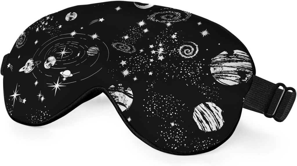 Space Galaxy Sleep Eye Mask Universe Star Moon Planets Constellation Black Silk Eye Mask Sleeping Soft for Men Women Boy Girl Airplane Travel with Elastic Strap