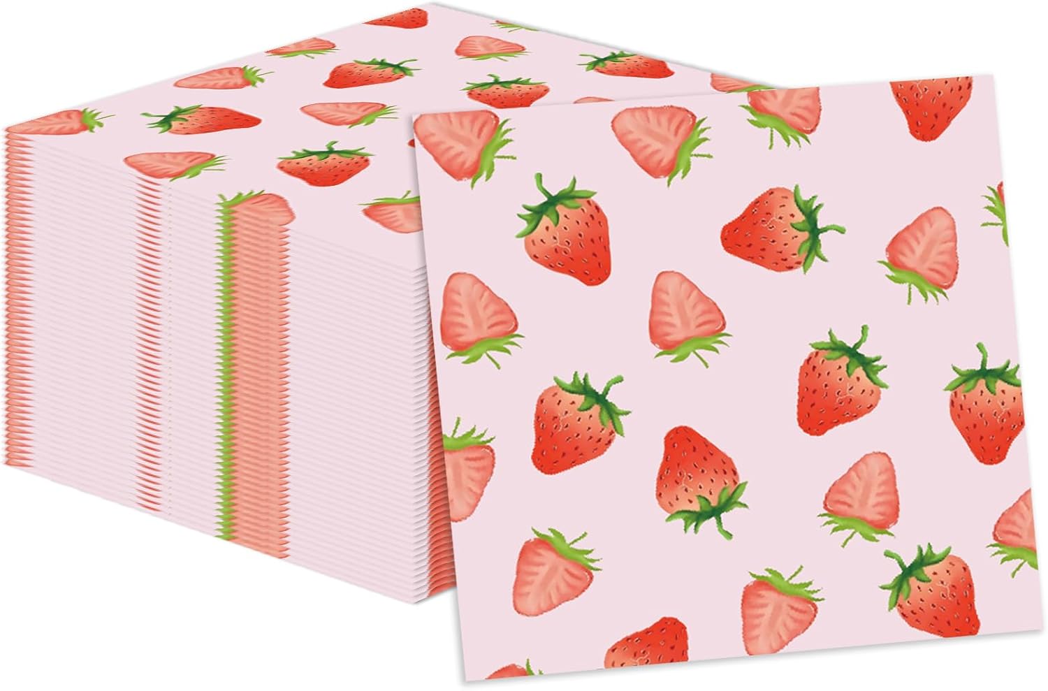 50 Pcs Strawberry Napkins 13 x 13 Inches, Strawberry Birthday Paper Napkins Fruit Theme Disposable Cocktail Napkins for Baby Shower Birthday Party Decorations (Strawberry)