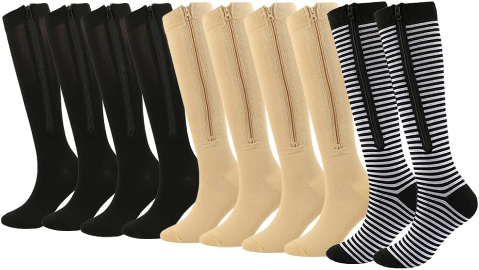 Valcatch 5 Pairs Zipper Compression Socks for Women Men 20-30 mmHg Support Hose Stockings Calf Knee High Running Walking