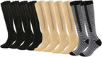 Valcatch 5 Pairs Zipper Compression Socks for Women Men 20-30 mmHg Support Hose Stockings Calf Knee High Running Walking