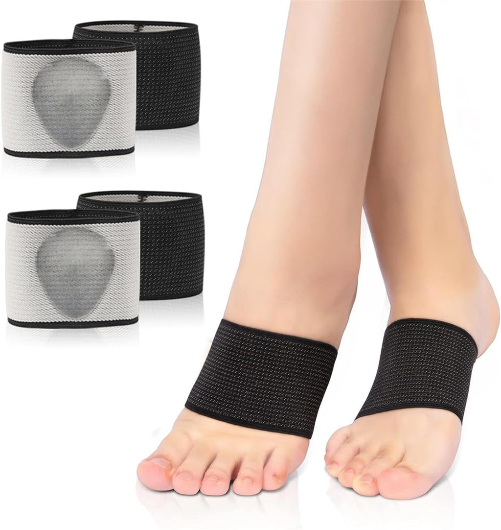 Arch Support Bands, 2 Pairs Copper Arch Support Relief Plus Braces Sleeves with Gel Pad for Plantar Fasciitis Relief, Foot Orthotic Compression Bands for Flat Feet, Fallen Arches, Arch Pain (S, Black)
