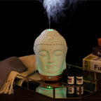 Buddha Essential Oil Diffuser - Aromatherapy Diffusers for Essential Oils - White Ceramic Diffuser Buddha Head Humidifier with 4 Timer & 7 Color Night Light Settings and Auto Off Function
