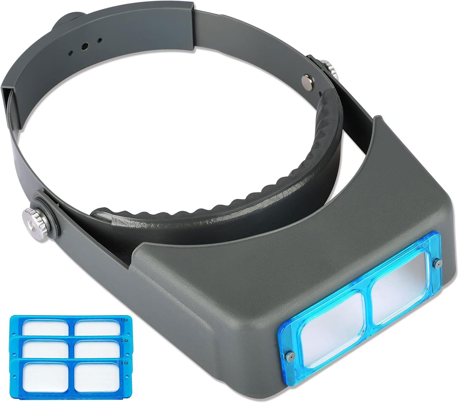 Headband Magnifier, Professional Double Lens Head-Mounted Loupe Jewelry Magnifier, Reading Visor Opitcal Glass Binocular Magnifier with Lens Magnification-1.5X 2X 2.5X 3.5X for Repair, Crafts