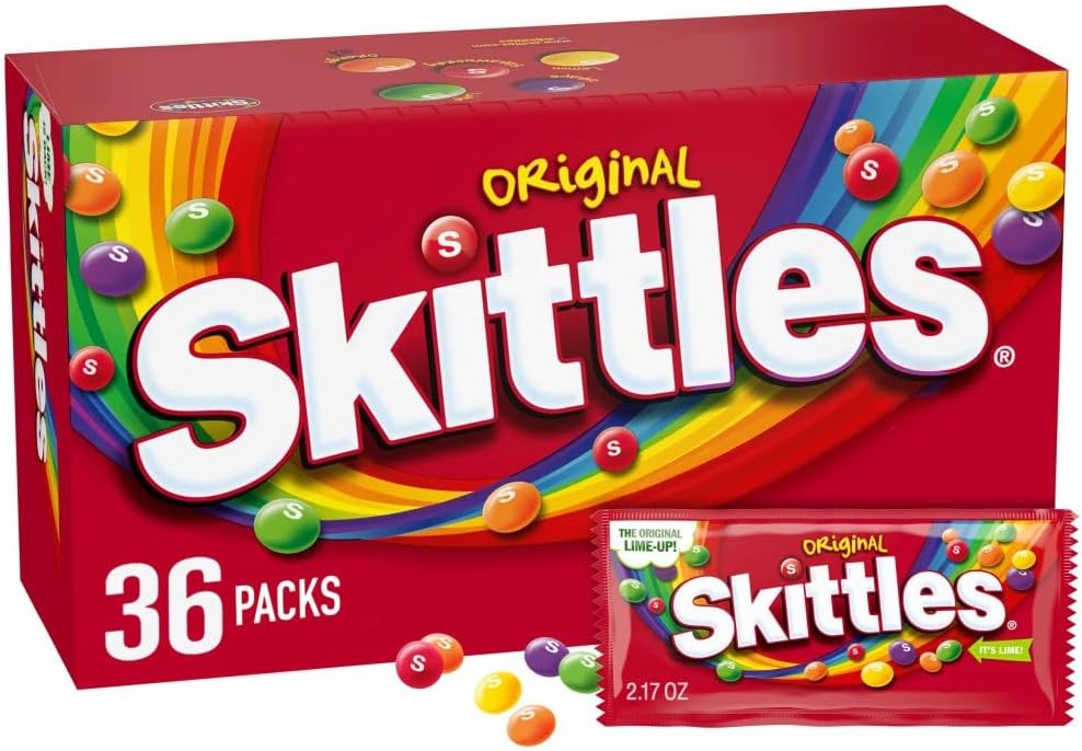 SKITTLES Original Chewy Candy, Full Size 2.17 oz Individually Wrapped Packs of Full Size Candies 36 Count