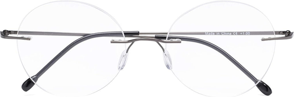 CessBlu Rimless Reading Glasses Round Readers for Men Women (Gunmetal) +3.5