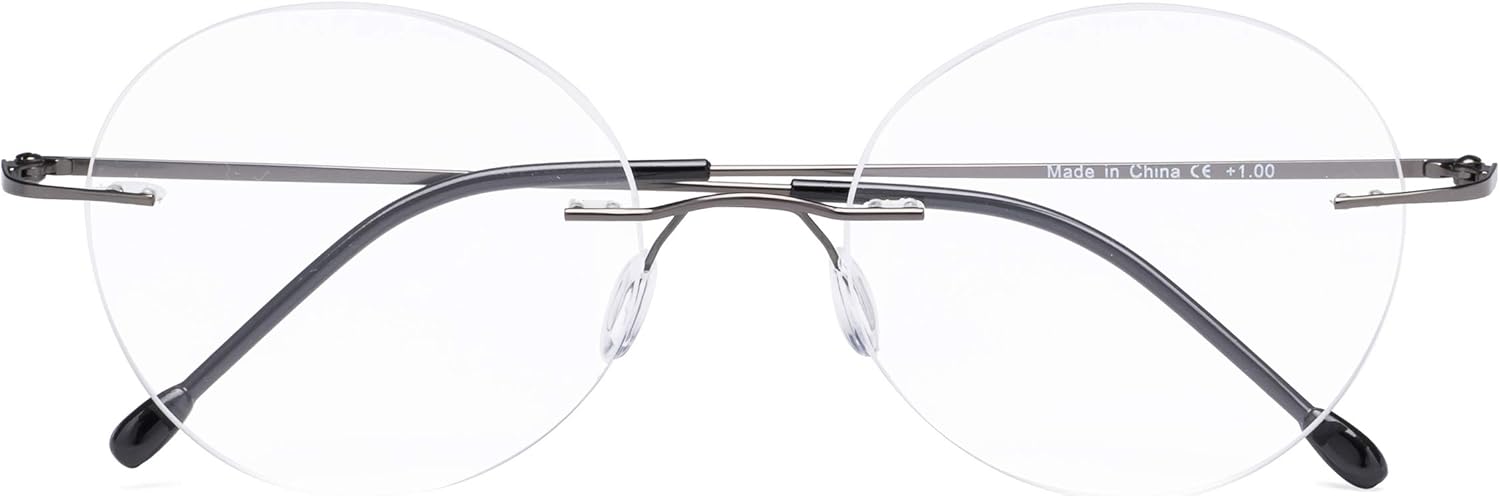CessBlu Rimless Reading Glasses Round Readers for Men Women (Gunmetal) +0.5