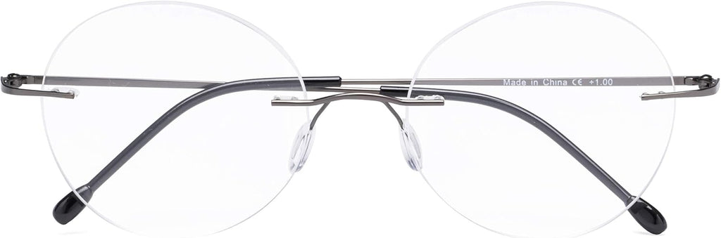 CessBlu Rimless Reading Glasses Round Readers for Men Women (Gunmetal) +3.0