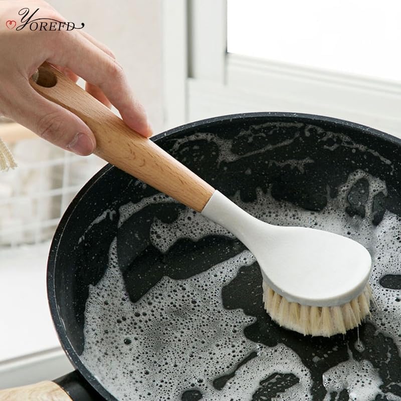 2pcs Kitchen Wooden Long Handle Cleaning Brush Pan Pot Bowl Tableware Dish Washing Home Tool