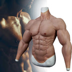 Silicone Muscle Suit with Zipper Realistic Silicone Bodysuit Realistic Male Chest Muscle Simulation Skin,Natural