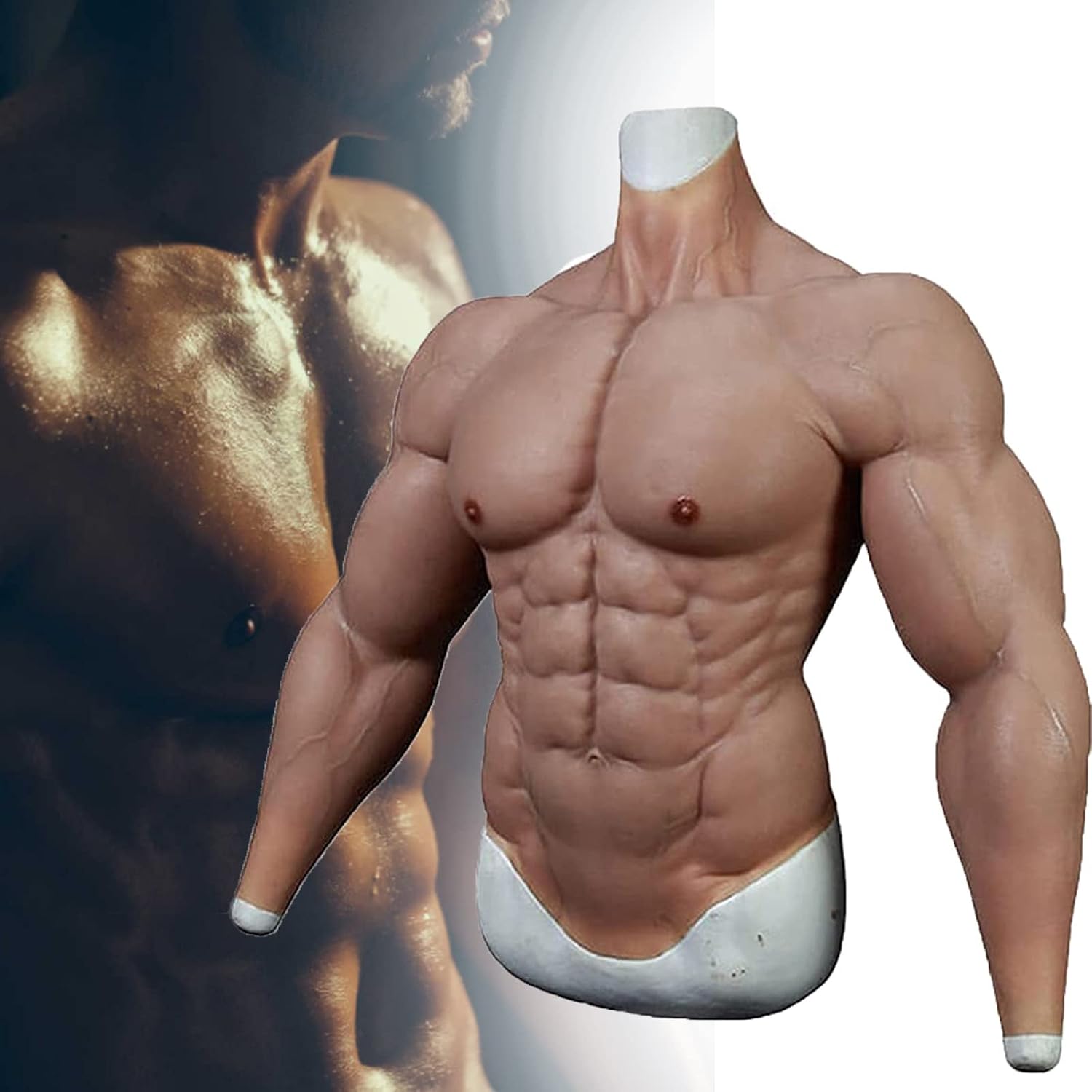 Silicone Muscle Suit with Zipper Realistic Silicone Bodysuit Realistic Male Chest Muscle Simulation Skin,Natural