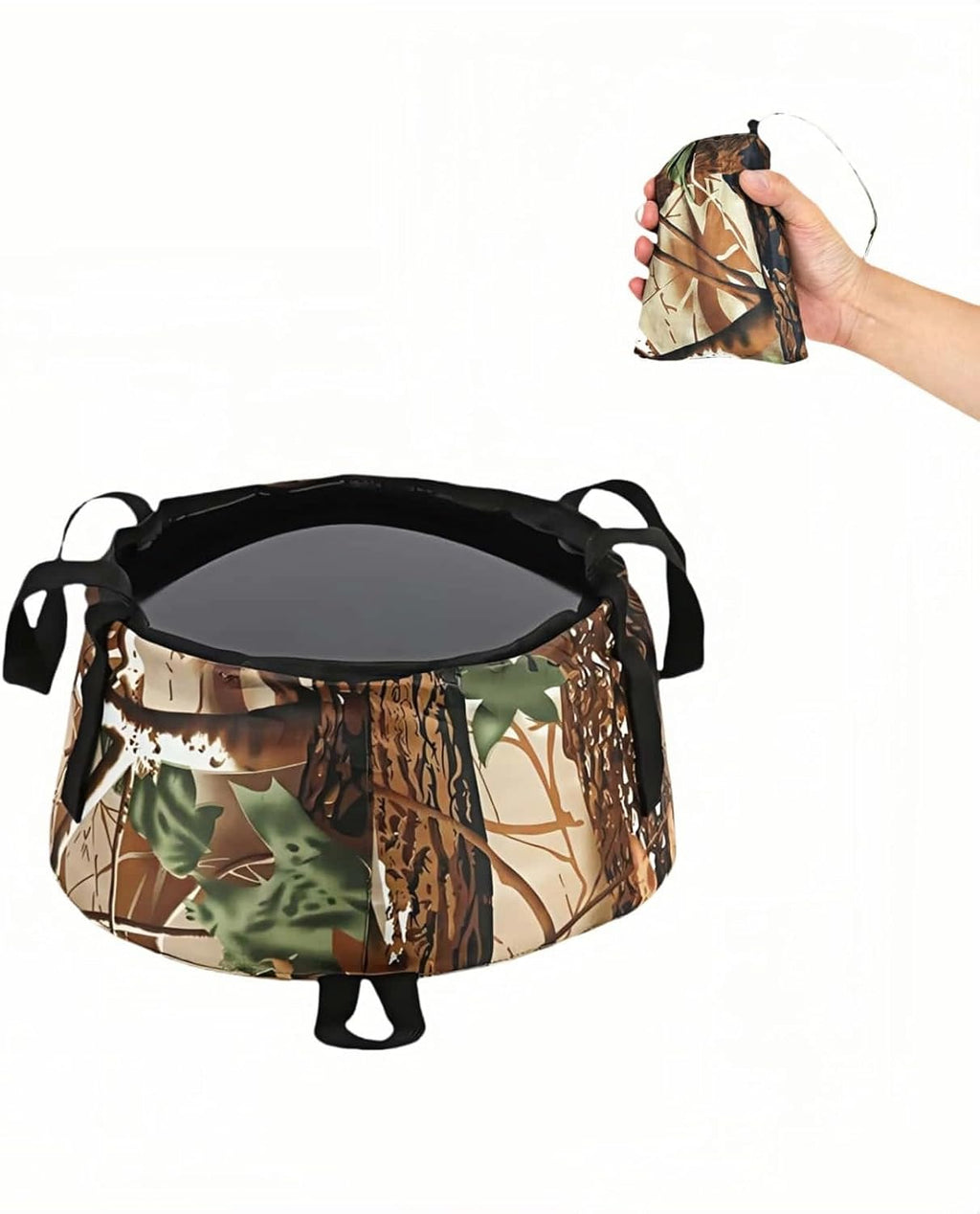 Portable Foldable Sink Bucket for Camping/Basin, Travel - Thickened Leakproof Nylon, Reinforced Handle, Multi-Use (Car, Fishing, Dishes, Wash) Camouflage