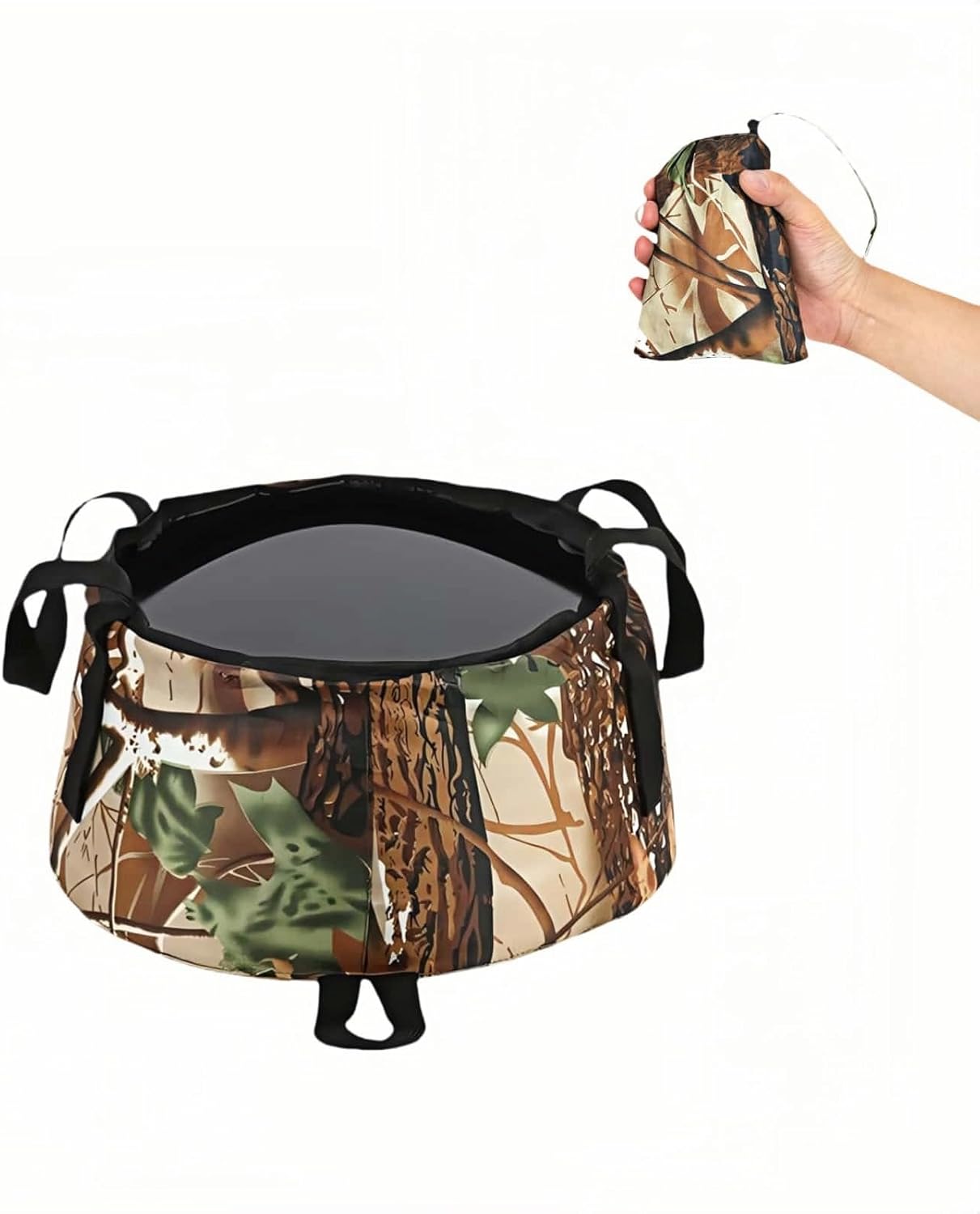 Portable Foldable Sink Bucket for Camping/Basin, Travel - Thickened Leakproof Nylon, Reinforced Handle, Multi-Use (Car, Fishing, Dishes, Wash) Camouflage